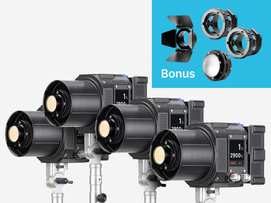 Maxima Spectra 4-Light Bundle with 2 Bowens Locking Rings, Mini Barndoors & Frosted Dome